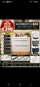 Shoreditch 650 wall hung vanity and basin two drawer massive saving