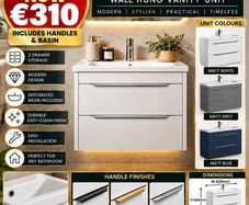 Shoreditch 650 wall hung vanity and basin two drawer massive saving