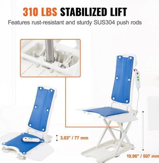 Electric Bath Lift Chair for Elderly  Height Adjustable, Waterproof Bath Seat Lift with Remote Control, 140kg Capacity, Reclining Backrest