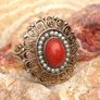 Antique 18 ct Gold Coral and Pearl Ring and Earrings Image 10