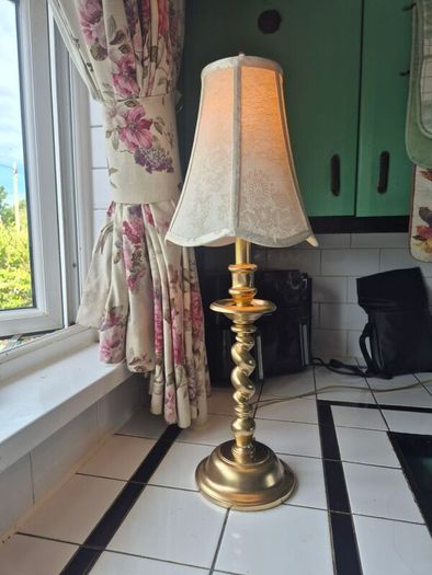 Lamp Vintage Gold metal tall slim table lamp