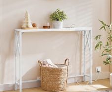 100 CM Narrow Sofa Table, Long Entryway Table, Hallway Table with USB Ports, Behind Couch Table with Power Outlets, White