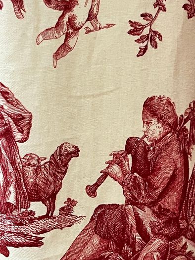 3 Pairs of French Toile de Jouy curtains - Gold & Brick Colour