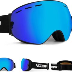 Ski Goggles, Frameless Ski Goggles with Anti-Fog Double Spherical Lens, 100% UV400 Protection Ski Snowboard Goggles for Men/Women/Youth
