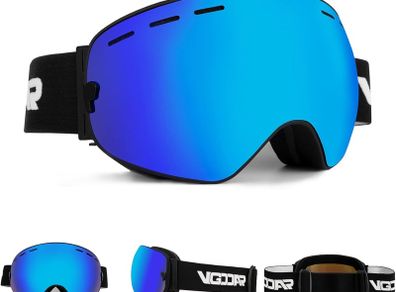 Ski Goggles, Frameless Ski Goggles with Anti-Fog Double Spherical Lens, 100% UV400 Protection Ski Snowboard Goggles for Men/Women/Youth