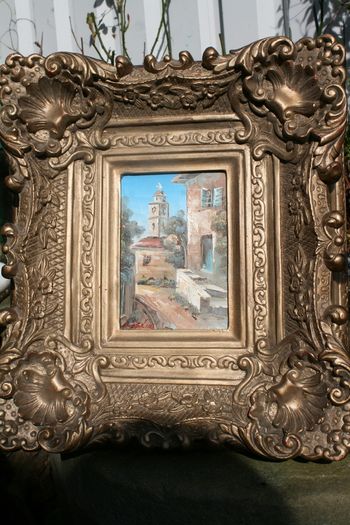 Antique Small oil on canvas painting and gold Louis Style French Deluxe Antique Frame (13,5" x 15,5")