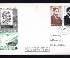 1966 Ireland 50th Anniversary of the Death of Roger Casement Commemorative Stamps Illustrated Typed addressed First Day Cover (FDC) with Baile Atha Cliath (Dublin) cancel