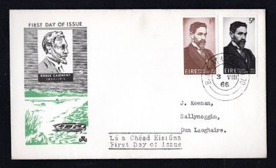 1966 Ireland 50th Anniversary of the Death of Roger Casement Commemorative Stamps Illustrated Typed addressed First Day Cover (FDC) with Baile Atha Cliath (Dublin) cancel