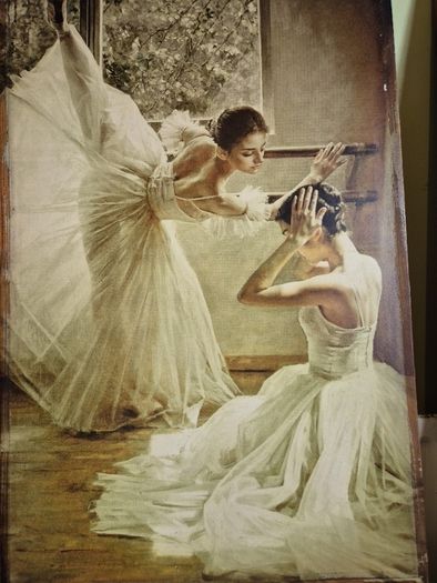 Rare find. Vintage Couple of Large Ballerinas Scene. Ballet Art.