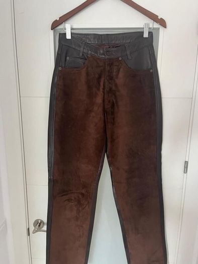 Unsigned genuine dark brown suede and leather jeans style trousers Sz 8UK - W28 L32 - Rrp 350 (New)
