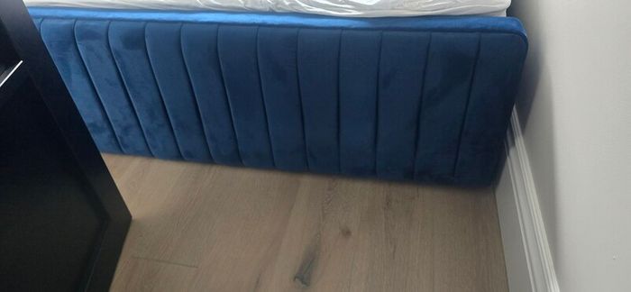 Double bed ith storage plush blue/mattress included bought at xmas too big for room