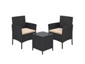 Polyrattan garden set, 2 chairs and small table with glass top