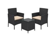 Polyrattan garden set, 2 chairs and small table with glass top