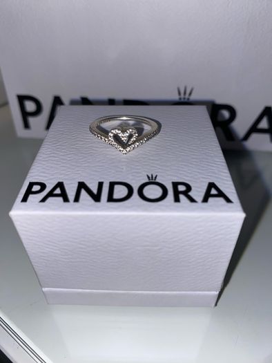 Pandora Sparkling Wishbone Heart Ring silver size 50