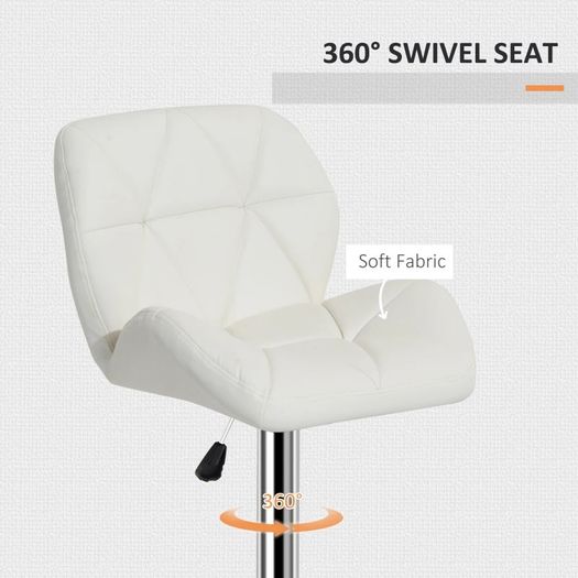NEW SALE | PU Leather Rhombus Design Bar Stool with Adjustable Height - White