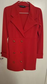 PrettyLittleThing Red Blazer Dress with Gold Buttons