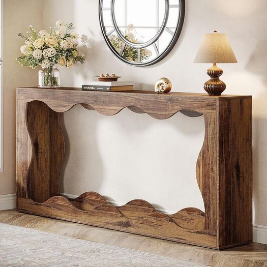 160 cm Console Table in Country House Style with Storage Space, Coffee Table Behind the Sofa