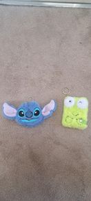 Stitch and Keroppi plush keychains with mini notebooks