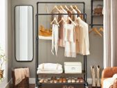 Coat rack with 2 clothes rails, coat rack with 2 shelves, with wheels, industrial design, vintage brown-black