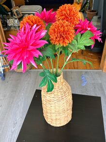 Wicker vase and faux flowers