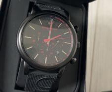Emporio Armani Luigi Chronograph Black Dial Black Rubber Strap Watch