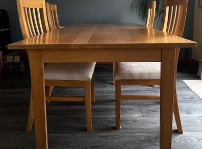 Solid Maple Table & 6 High Backed Maple Chairs