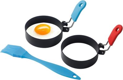Premium Egg Ring Set with Brush. Perfect for Frying & Shaping Eggs