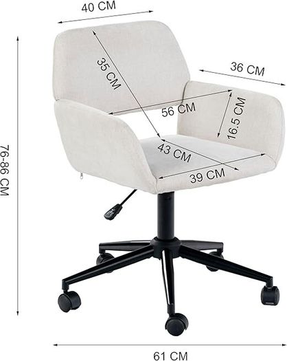 Office Chair Scandinavian Beige Fabric Swivel Adjustable Height and 5 Casters for Children Working at Home, Beige, 56.5x57.5x75-85cm