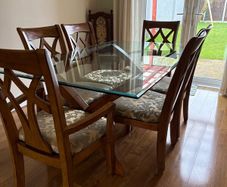 Solid Wood Dining Table with Glass Top + 6 Chairs