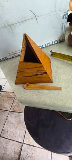 Wooden Salt cellar Triangular three-sided with matching small wooden spoon.