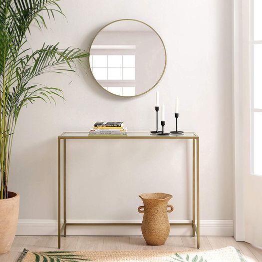 _console table, side table made of tempered glass, modern sofa table, simple structure, adjustable feet, living room, hallway, gold-colored