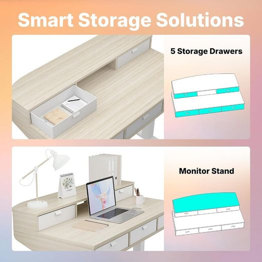 Standing Desk with Fabric Drawers, 100x60cm, Natural