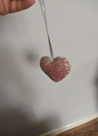 Decorative Heavy Solid  Glass and Ceramic Heart on a ribbon