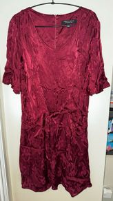 Dorothy Perkins Burgundy Leaf Pattern Silky Wrap Dress
