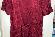 Dorothy Perkins Burgundy Leaf Pattern Silky Wrap Dress