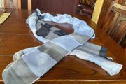Samoon scarf in shades of light blue grey navy and white