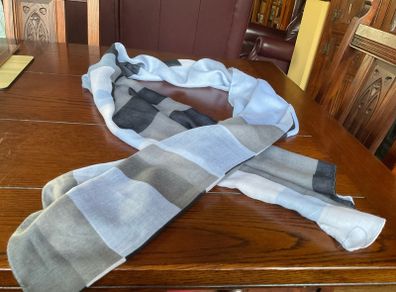 Samoon scarf in shades of light blue grey navy and white