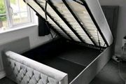 Plush Velvet Fabric Ottoman Gas Lift Up Storage Bed Frame with Headboard