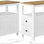 Set of 2 Narrow Bedside Table with Power Strip Walnut and White Image 2