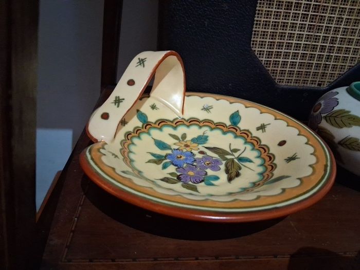 Antique handpainted Gouda Pottery signed Dish