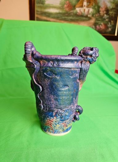 Michael Kennedy Sligo Studio Pottery Vase , Irish Ceramic Art, Ram Horn Handles