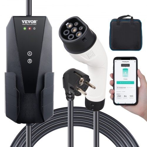 Portable EV Charger Type 2, 16A 3.7 kW, Electric Vehicle Car Charger with 28 ft Charging Cable CEE 7/7 Plug, IEC 62196 Home EV Charging Station with Storage Bag Charging Cable Hook, IP66