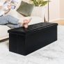 End of Bed Storage Bench,Folding Ottoman Seat Rest,Large Toy Chest Box Faux Leather Footstool for Living Room,Black,110x38x38cm Image 6