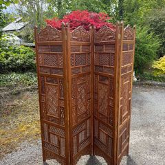 Vintage 1970s Indian Jali Screen , 4 Panels , Brass Inlay , Very Heavy