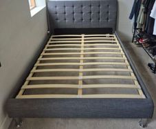 Beautiful Very Sturdy Grey Fabric 4Ft 6 Double Bed Frame - Can Deliver