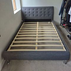 Beautiful Very Sturdy Grey Fabric 4Ft 6 Double Bed Frame - Can Deliver