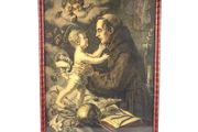 Antique lithograph Saint Anthony of Padua with baby Jesus