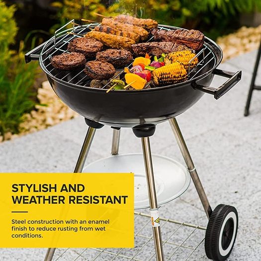 18 Inch Freestanding Kettle BBQ with Enamelled Fire Bowl, Chrome Plated Cooking Grid and Charcoal Grate for Lawn, Patio Garden Barbecue (FREE POSTAGE)
