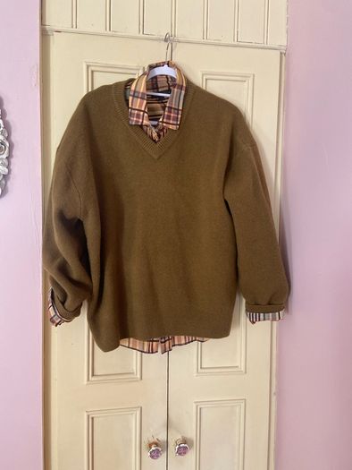 Zara Olive Green Oversized  V Neck Jumper  Size Large