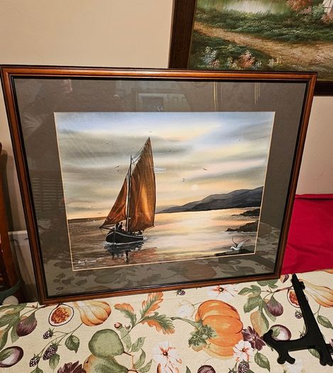 Original Painting , Watercolour by Helen Mulkerns (1996) - Galway Hooker at Sunset